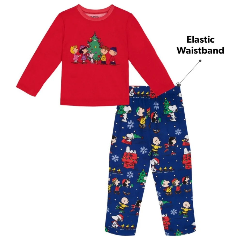 Peanuts Snoopy Kids Christmas Pajamas Kids Boys Set Top Pants NEW